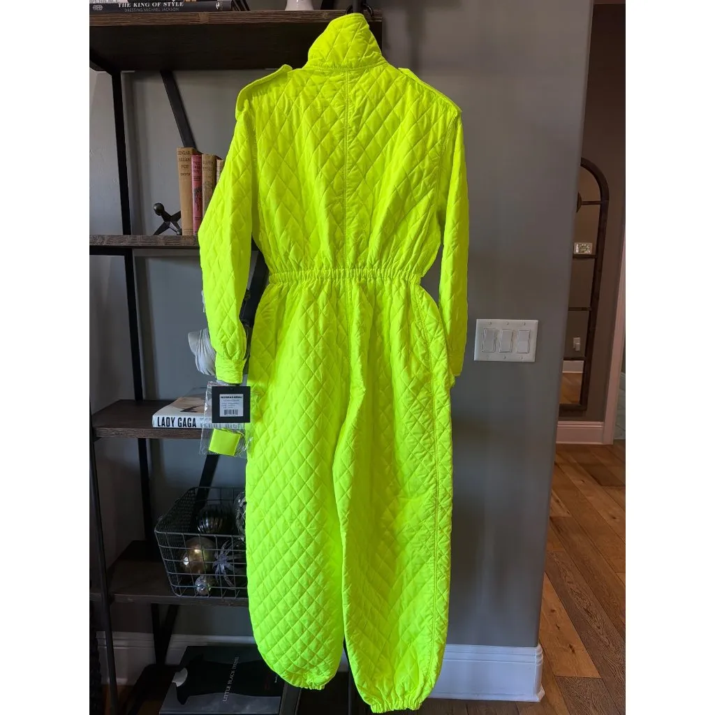 NORMA KAMALI Quilted Oversized Turtleneck Cargo Jumpsuit Highlighter Womens Size - Image 5