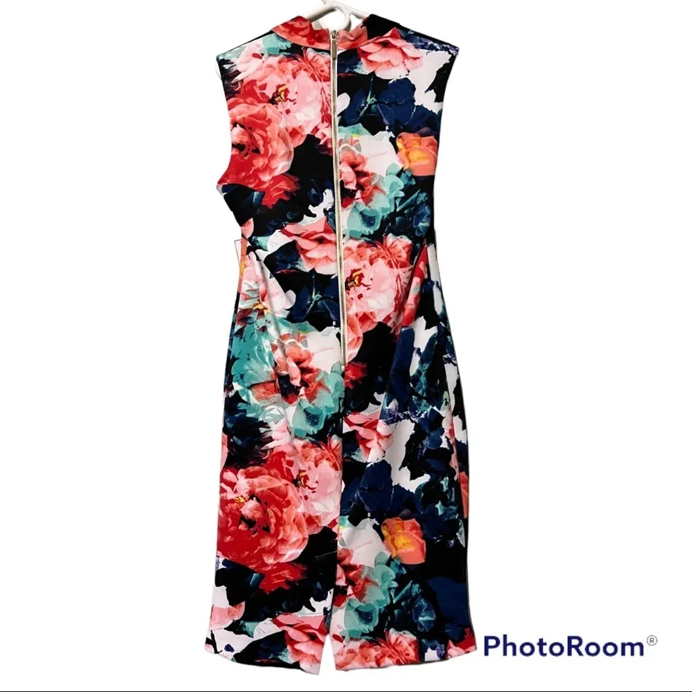 BISOU BISOU womens plus size 14 deep v-neck dress floral print zip back new NWT - Image 3