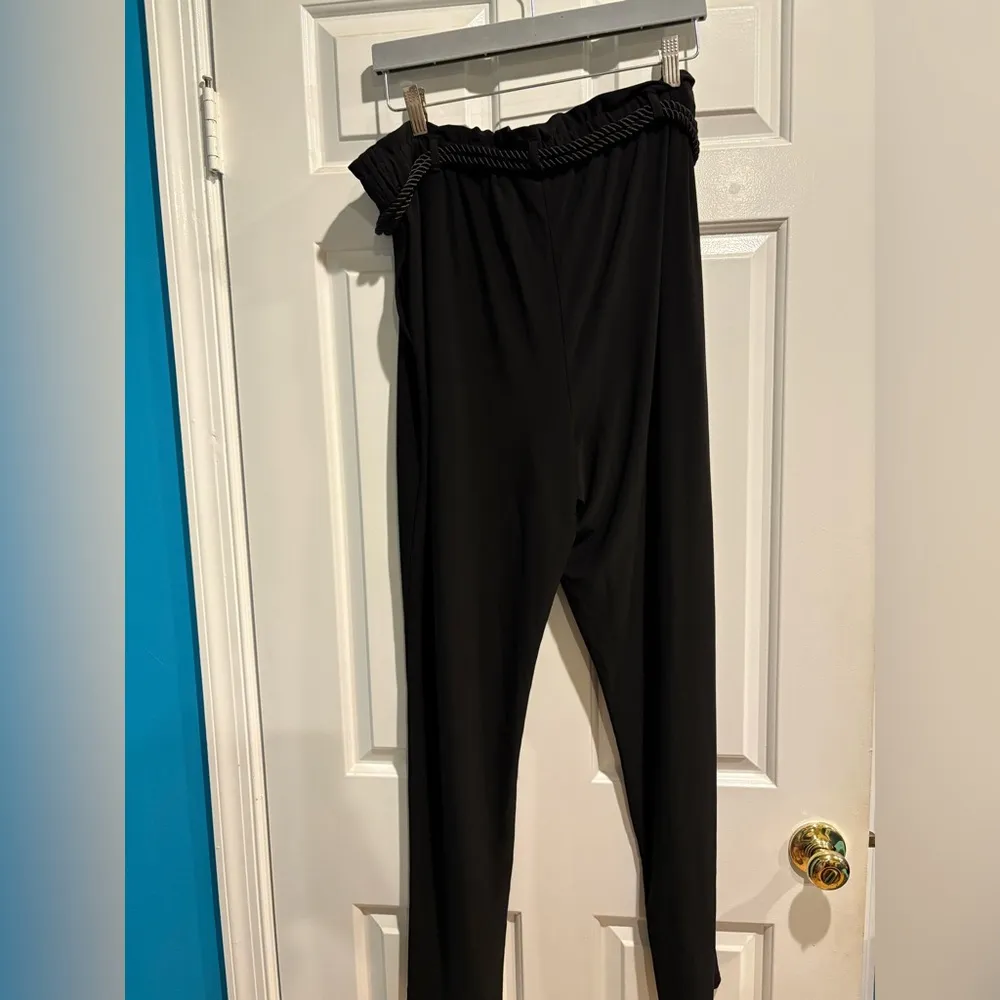 Dennis Basso knit elastic waist black pants rope belt L new - Image 3