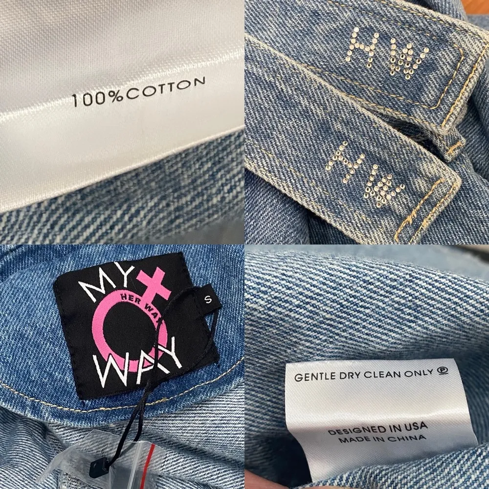 MY WAY HER WAY Denim Jean Wrap Belted Long Trench Jacket Outer Wear Size S NWOT Blue - Image 14