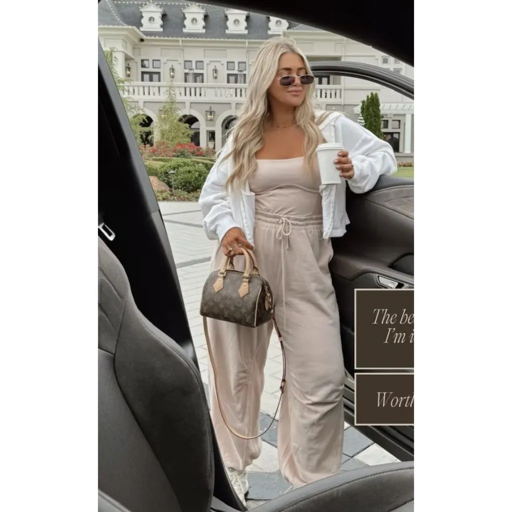 FREE PEOPLE Movement Inbound Onesie Stretch Jumpsuit in Cashmere Size Large - Image 2