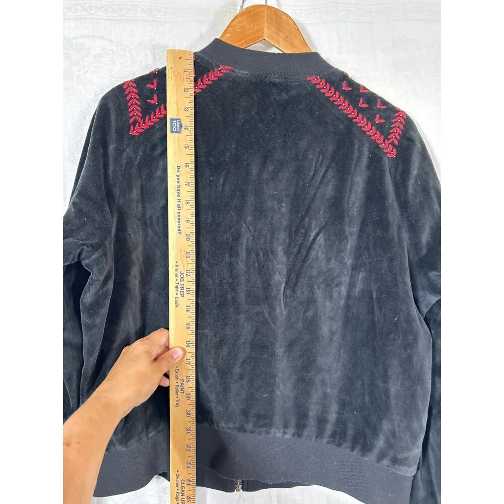 Torrid Jacket 0 0X XL Black Velour Zip Sweatshirt Embroidered Floral Bomber - Image 9
