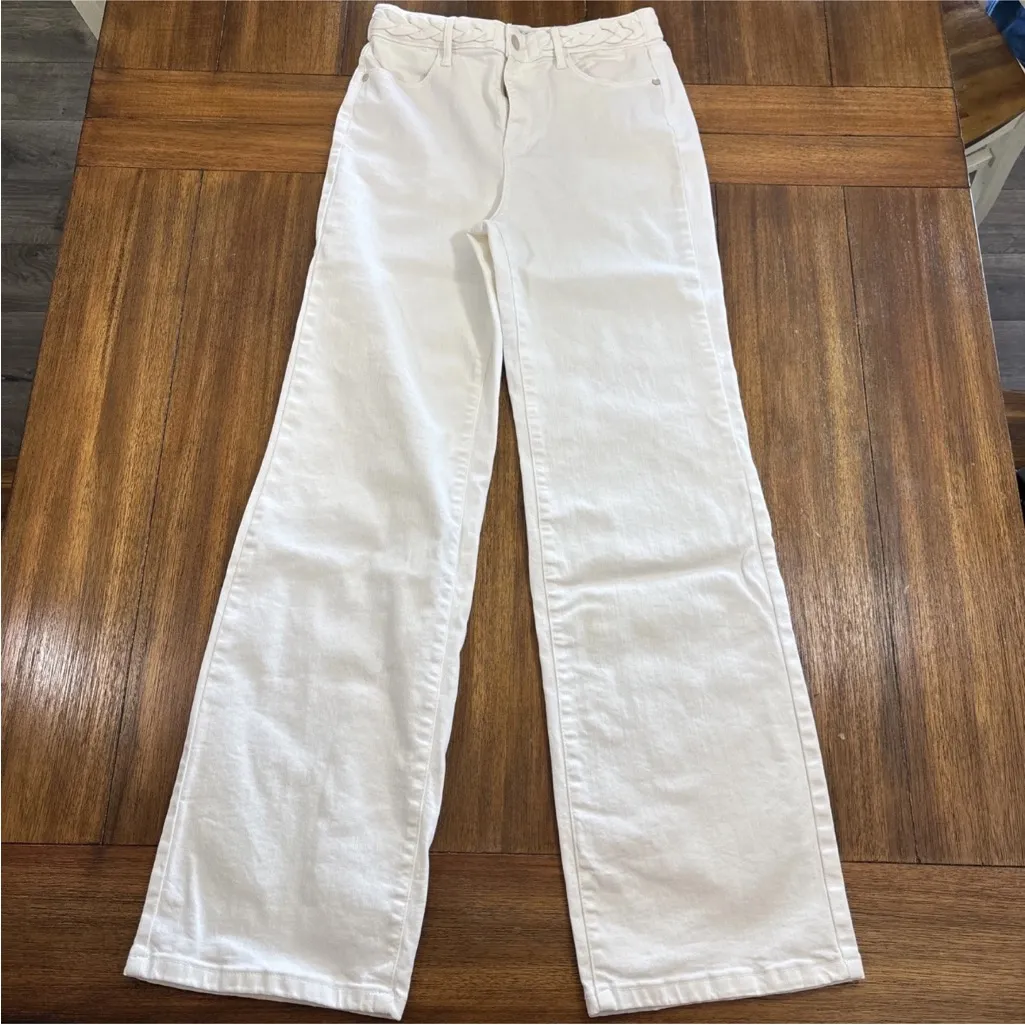 Judy Blue Braided Waistband Wide Leg Jeans White- Sz 9/29 - Image 5