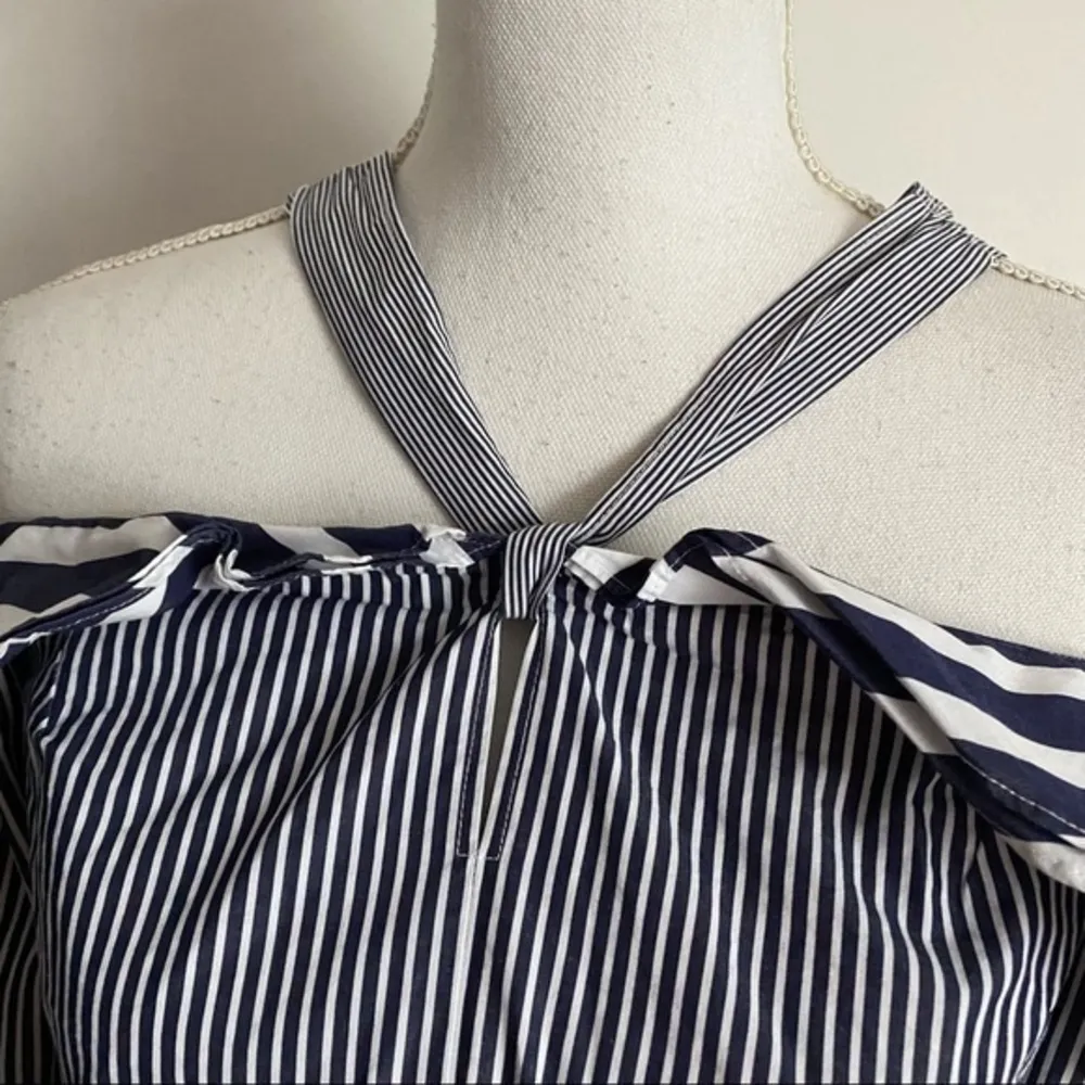J. Crew • Navy Stripe Off Shoulder Ruffle Blouse - Image 7