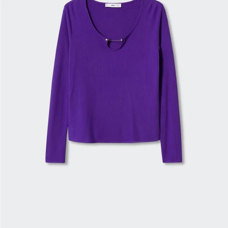 NWT MANGO Jewel Neck Ribbed T-Shirt Stretch Small purple - Image 2