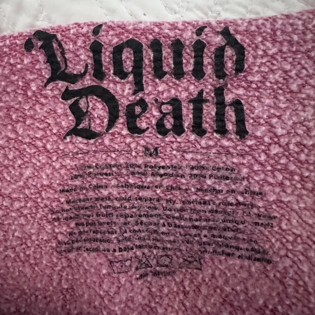 Liquid Death Mountain Water Cropped Sweatshirt – Distressed Rose Pink Size M - Image 4