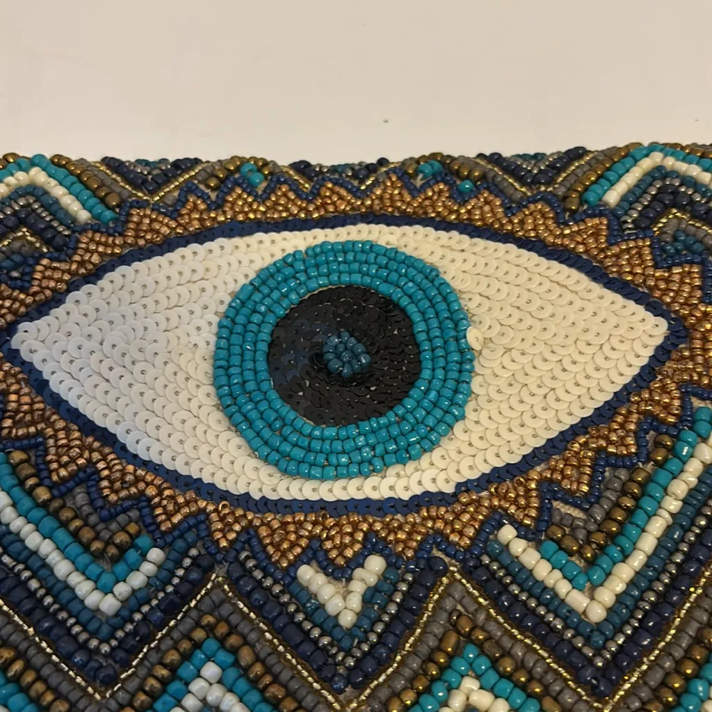 AMERICA & BEYOND BRAND…GRECIAN NIGHT EVIL EYE BEADED CLUTCH/CROSSBODY GORGEOUS Blue - Image 3