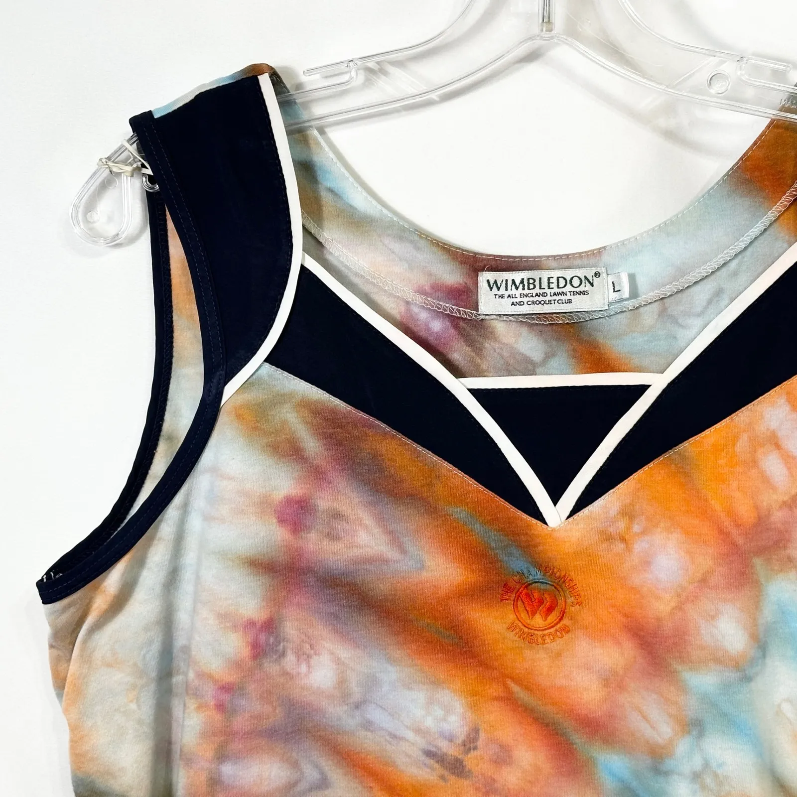 Wimbledon Large Tank Top Handmade Tie Dye Sleeveless Tennis Embroidered Logo 846 Orange - Image 3