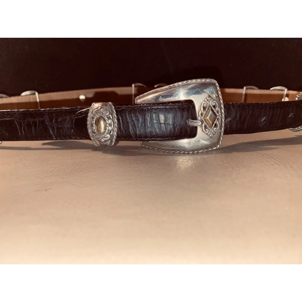 Leather Belt Size 30 Brighton Black Western Gold Silver Accents Buckle Conchos - Image 3