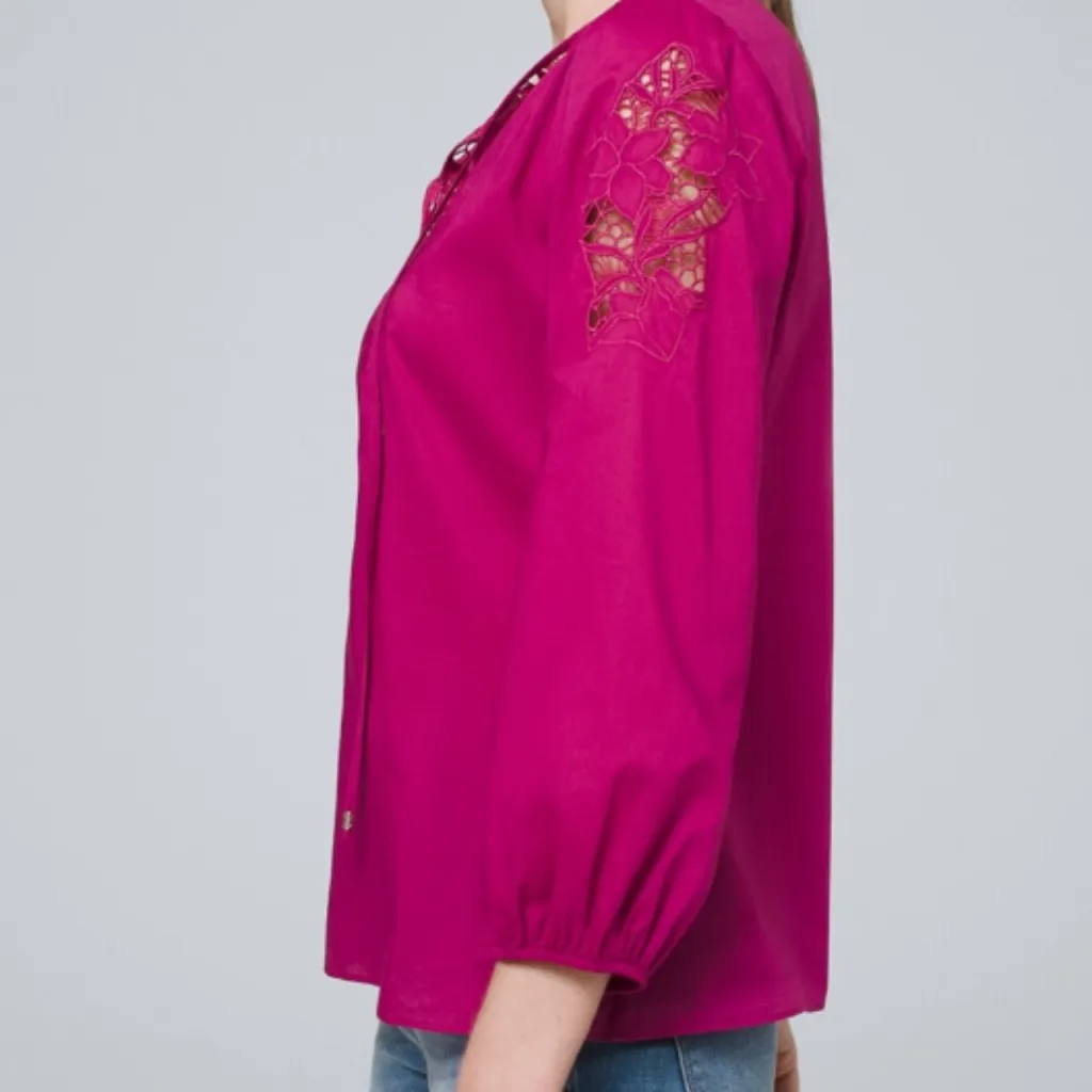 WHBM Midnight Orchid Floral Cutout Embroidered Blouse sz small  EUC - Image 3