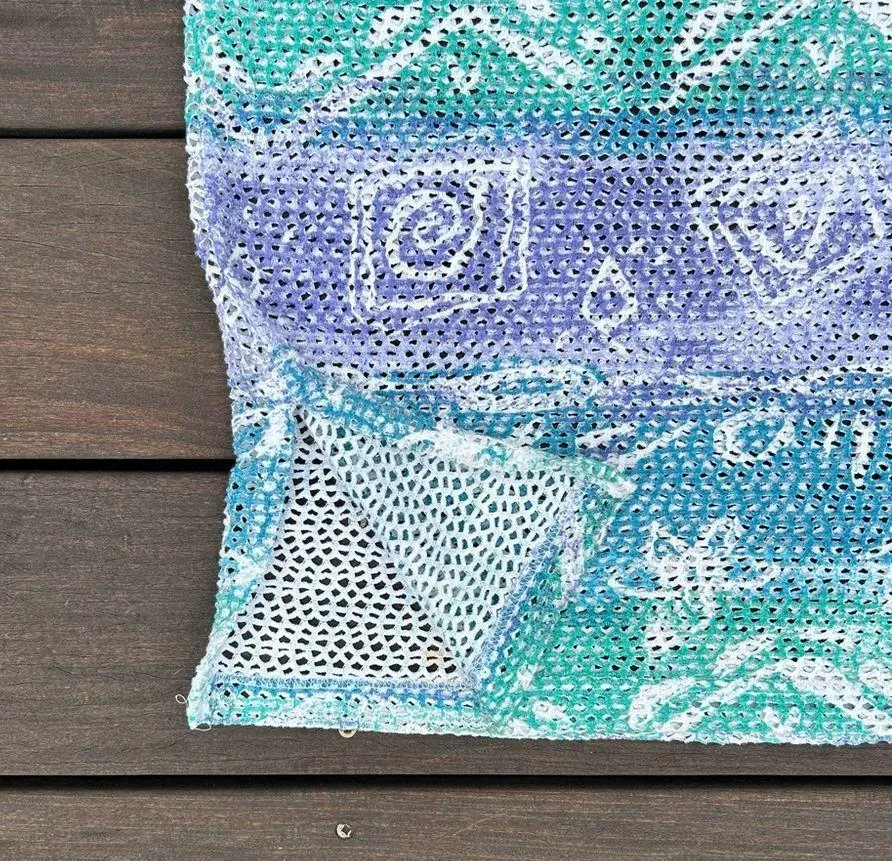 Blue/Green Stefano International Vintage Graphic Floral/Aztec Crochet Top Blue Size M - Image 5