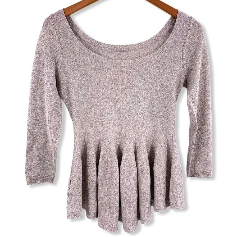 Philosophy Silver Peplum Scoop Neck Metallic Top S - Image 2