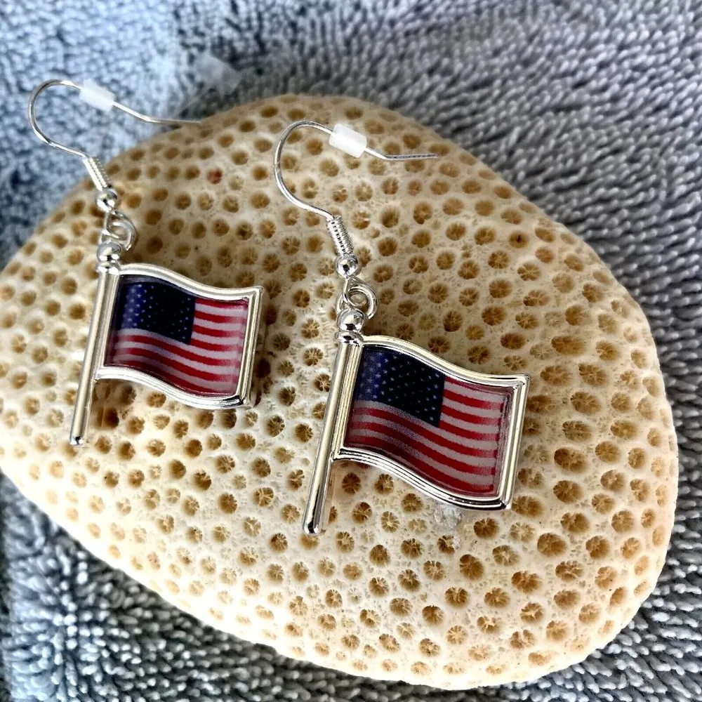 American Flag Earrings Patriotic Labor Day  July 4th Veterans Memorial P… - Image 6