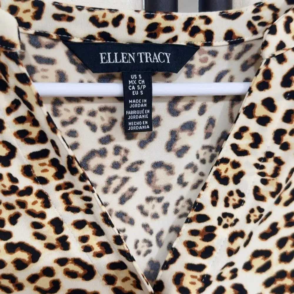 ELLEN TRACY Women's Leopard Print Split Short Sleeve Stretch Top Size S - Image 7