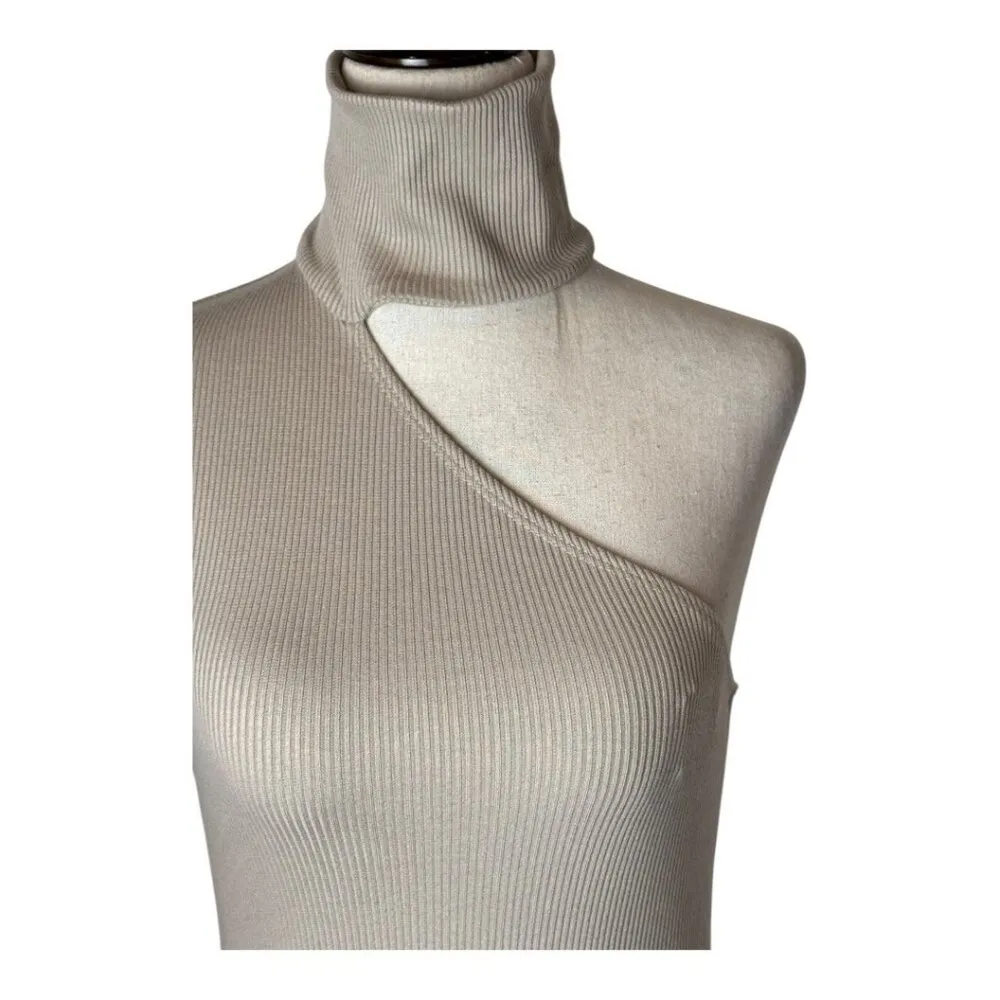 The Range Shirt Women XS Beige Mushroom Mass Rib Knit Carved Turtleneck Top Sexy - Image 7