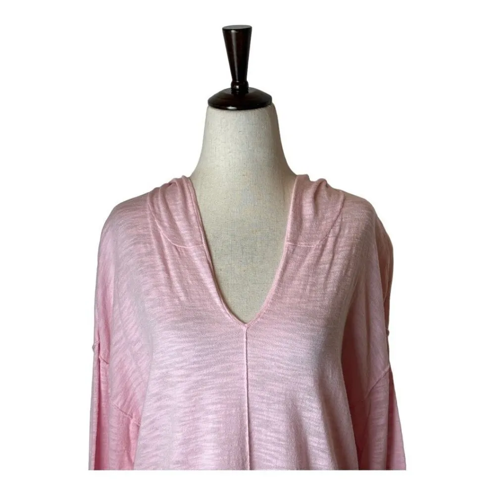 Elliott Lauren Pink Cotton Blend V Neck Lightweight Hooded Sweater Size‎ M Size M - Image 3