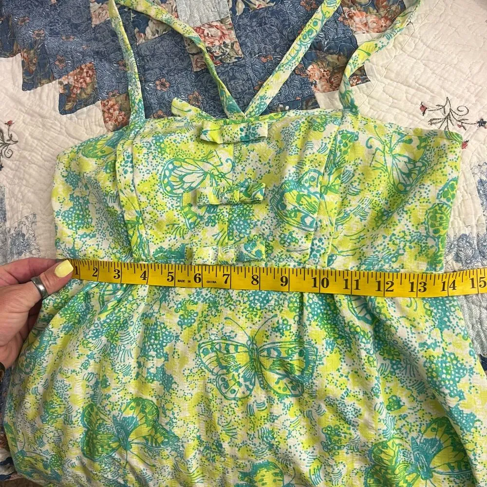 Vintage 60s Lilly Pulitzer Blue Green Daisy Butterfly Convertible Strap Sundress - Image 11