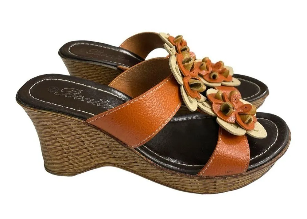 Bonita sandals slide peep toe wedge shoes low heels size 7 Orange - Image 3