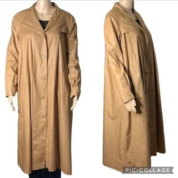 Vintage Tres Elle Womens Full Length Trench Coat Jacket Tan Brown Size 9 10 - Image 2