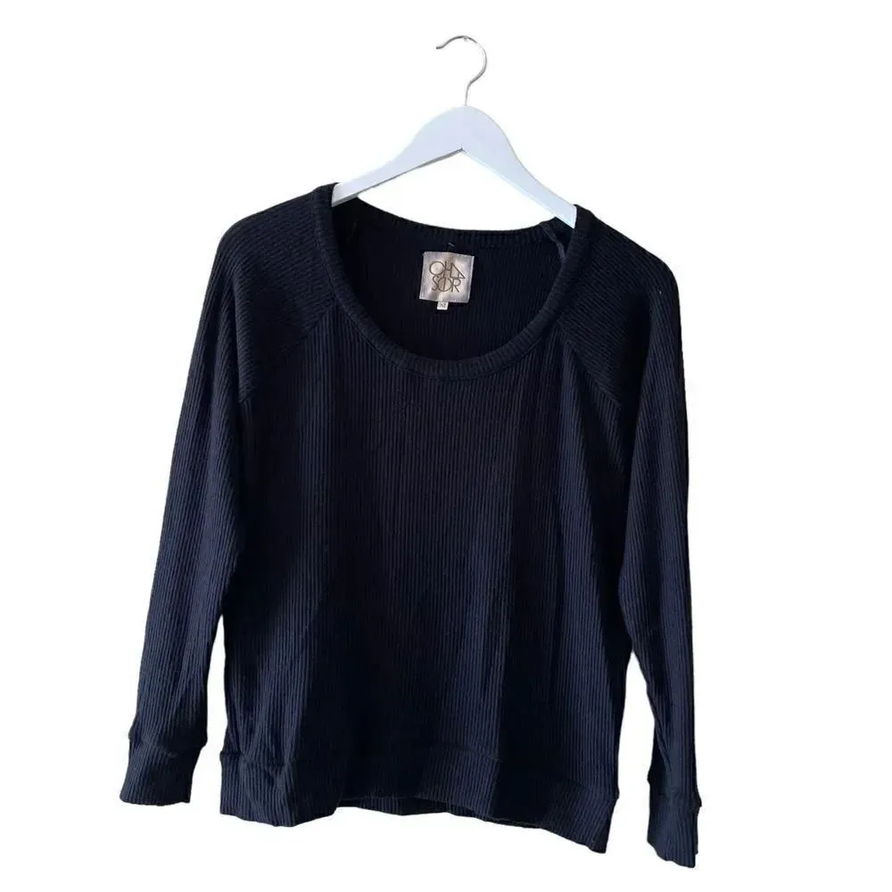 Chaser Revolve Jet Black SCOOP NECK RAGLAN RIB PULLOVER Long Sleeves SZ M - Image 3