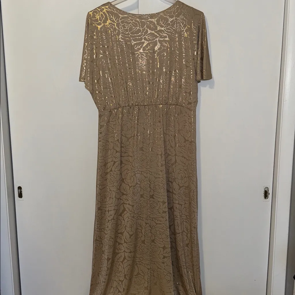 Dolman Sleeve Holiday Maxi Dress Metallic Floral Rose Print Women’s 2X by Shein - Image 6