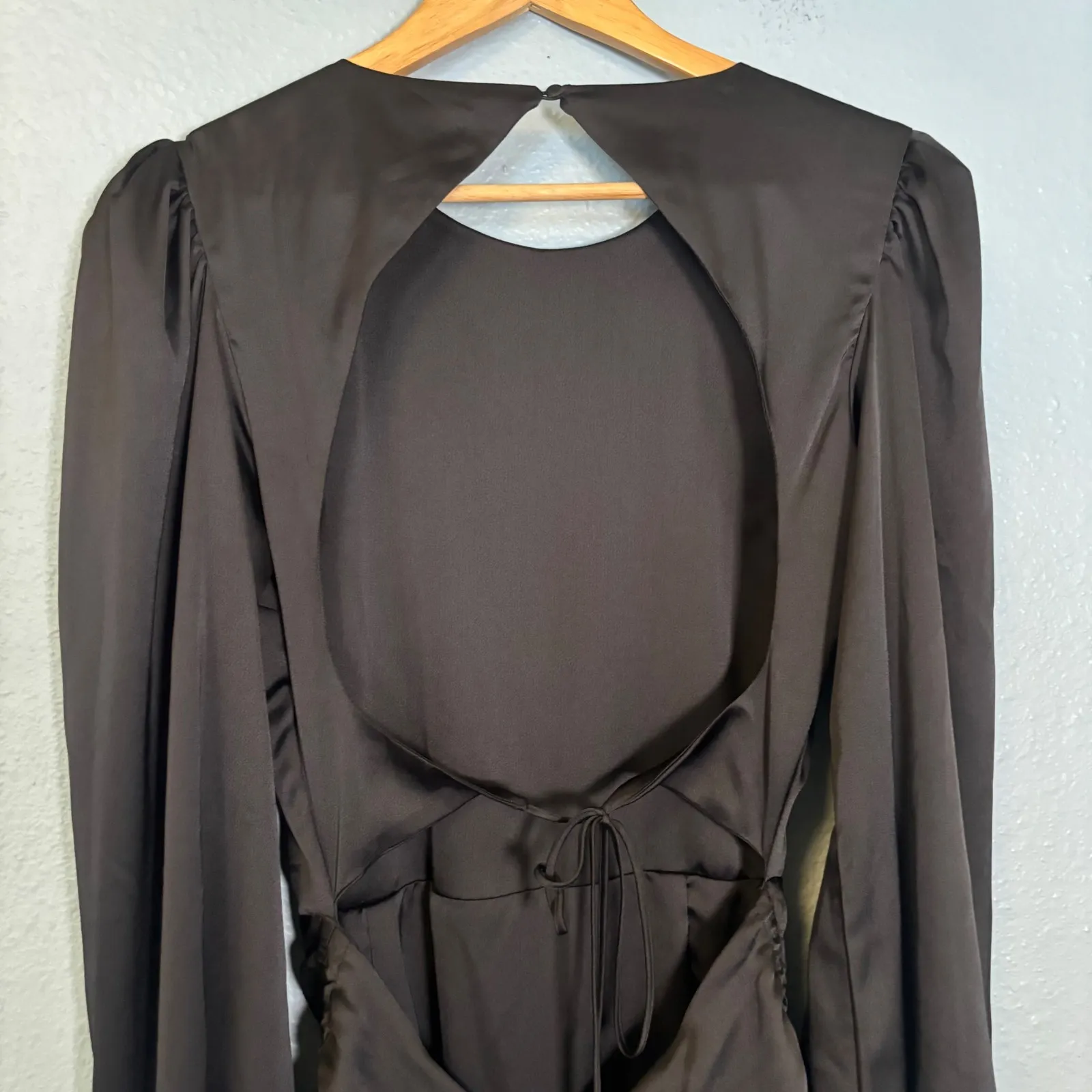 Mistress Rocks One and Only Black Satin Open Back Mini Dress Size Medium Party - Image 10