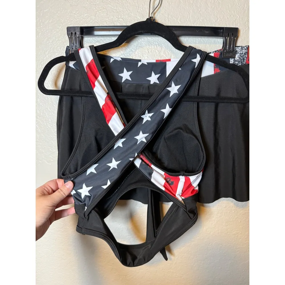 American Flag 2 Piece Swimsuit Skirt Set Womens Patriotic Stars & Stripes Sz L - Image 4