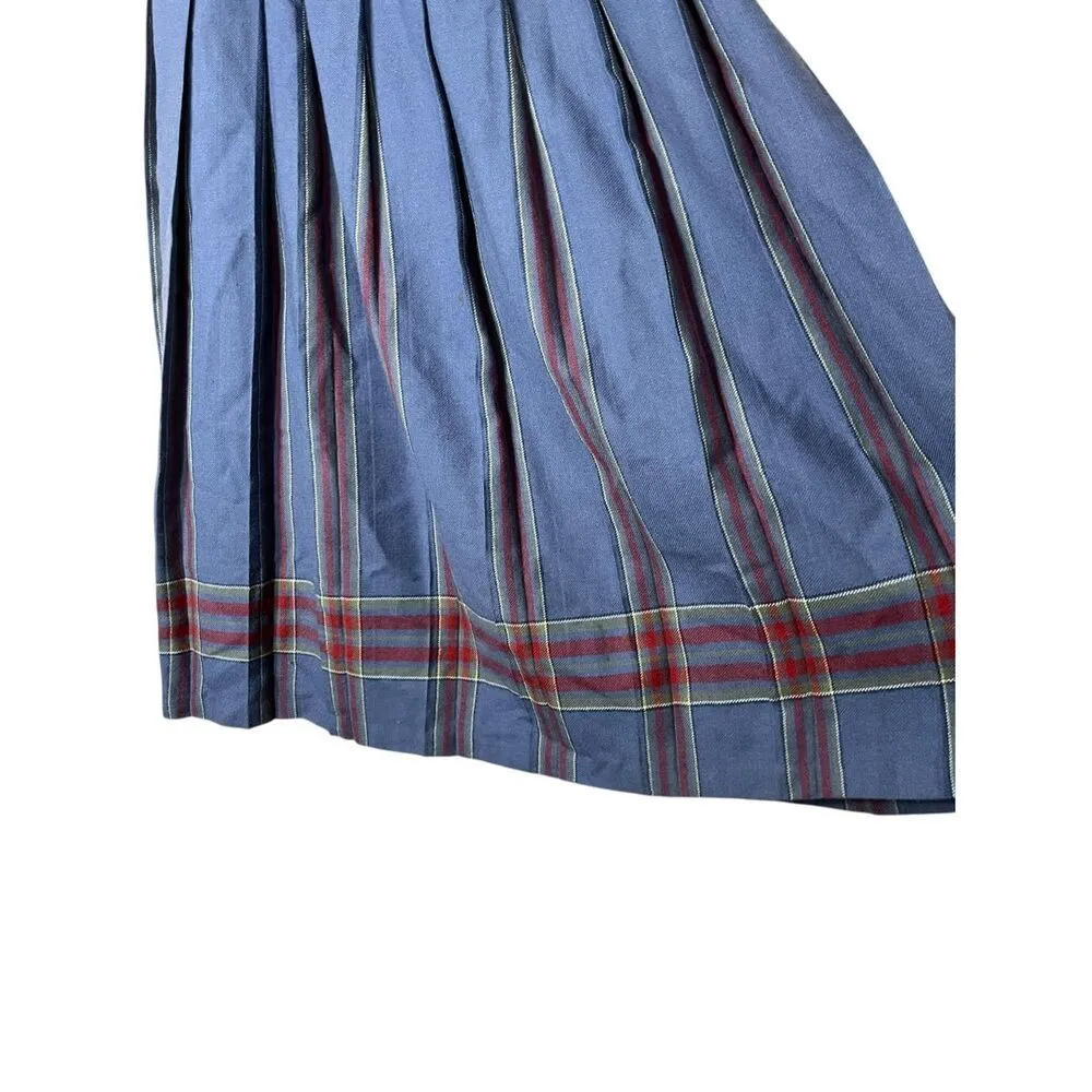 Vintage LL Bean Skirt Women’s Wool Midi Pleated Scotland Preppy Blue Size 16 - Image 4