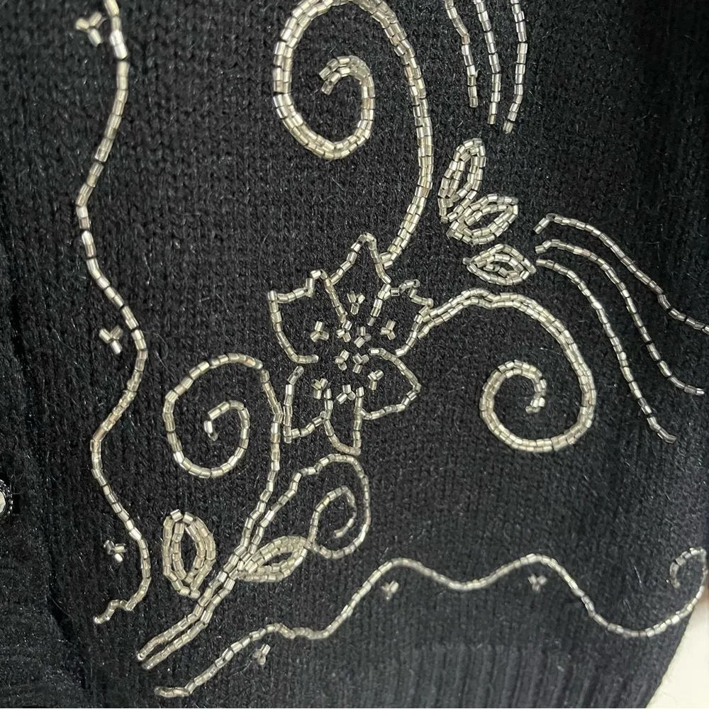 Women’s Vintage Koret Beaded Rhinestone Button‎ Cardigan Size Large Black - Image 3