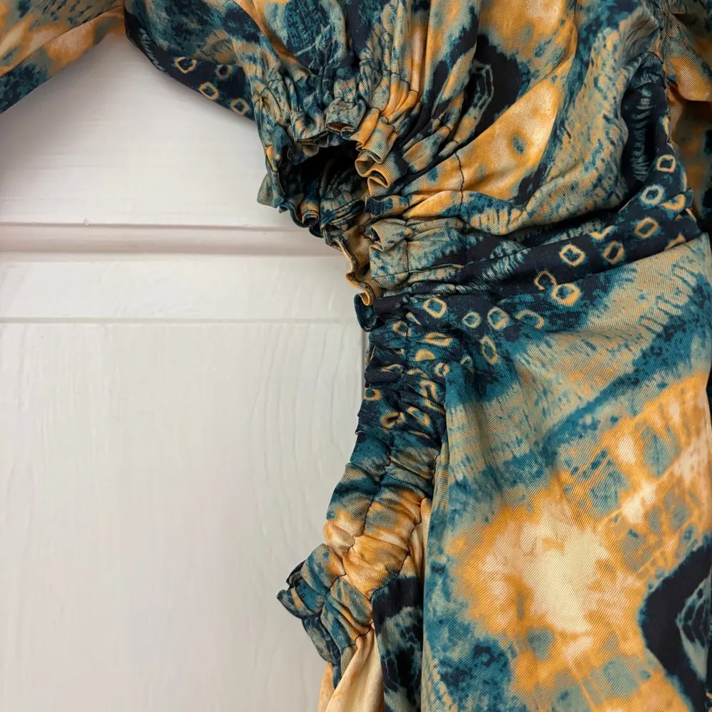 Ulla Johnson Tulia Dress‎ Green Gold Constellation Silk Size 10 Cutouts Shibori - Image 5