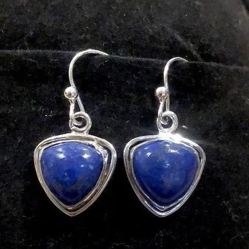 VINTAGE Sterling Silver Lapis Lazuli Cabochon Drop Dangle Earrings - Image 1