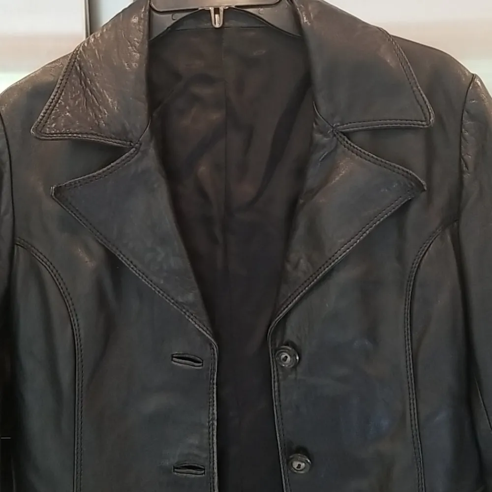 💕VERA PELLE💕 Vintage Black Leather Blazer Jacket - Image 4