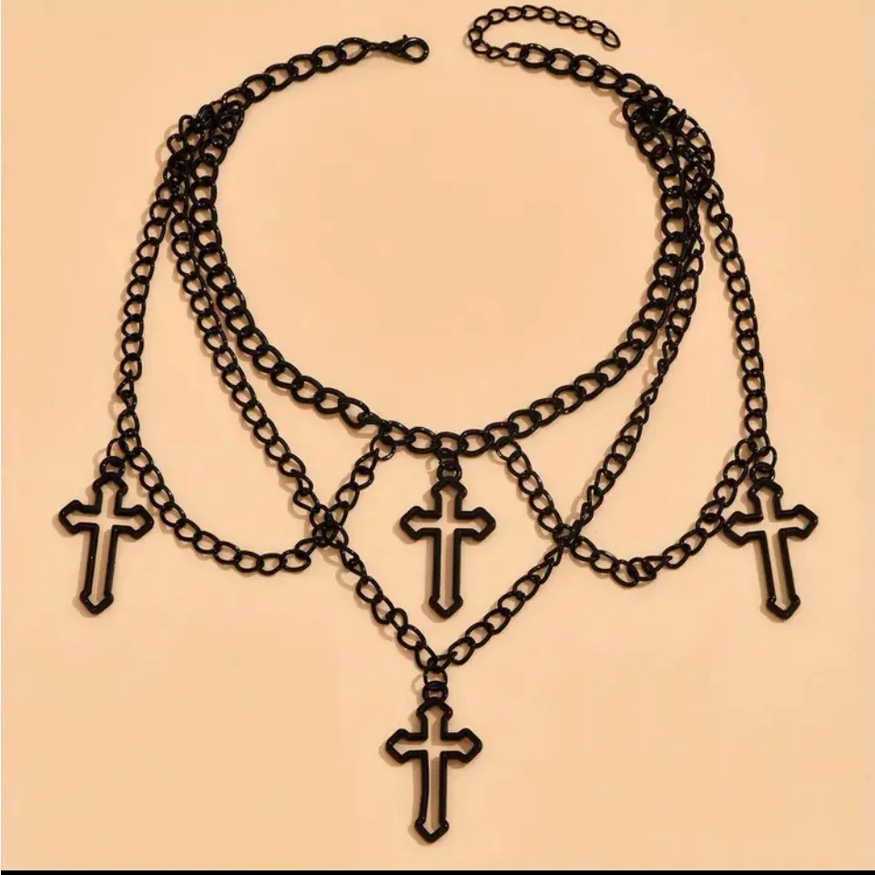 Gothic Cross Pendant, Choker Necklace, Chains, with Cross Pendant Black - Image 2