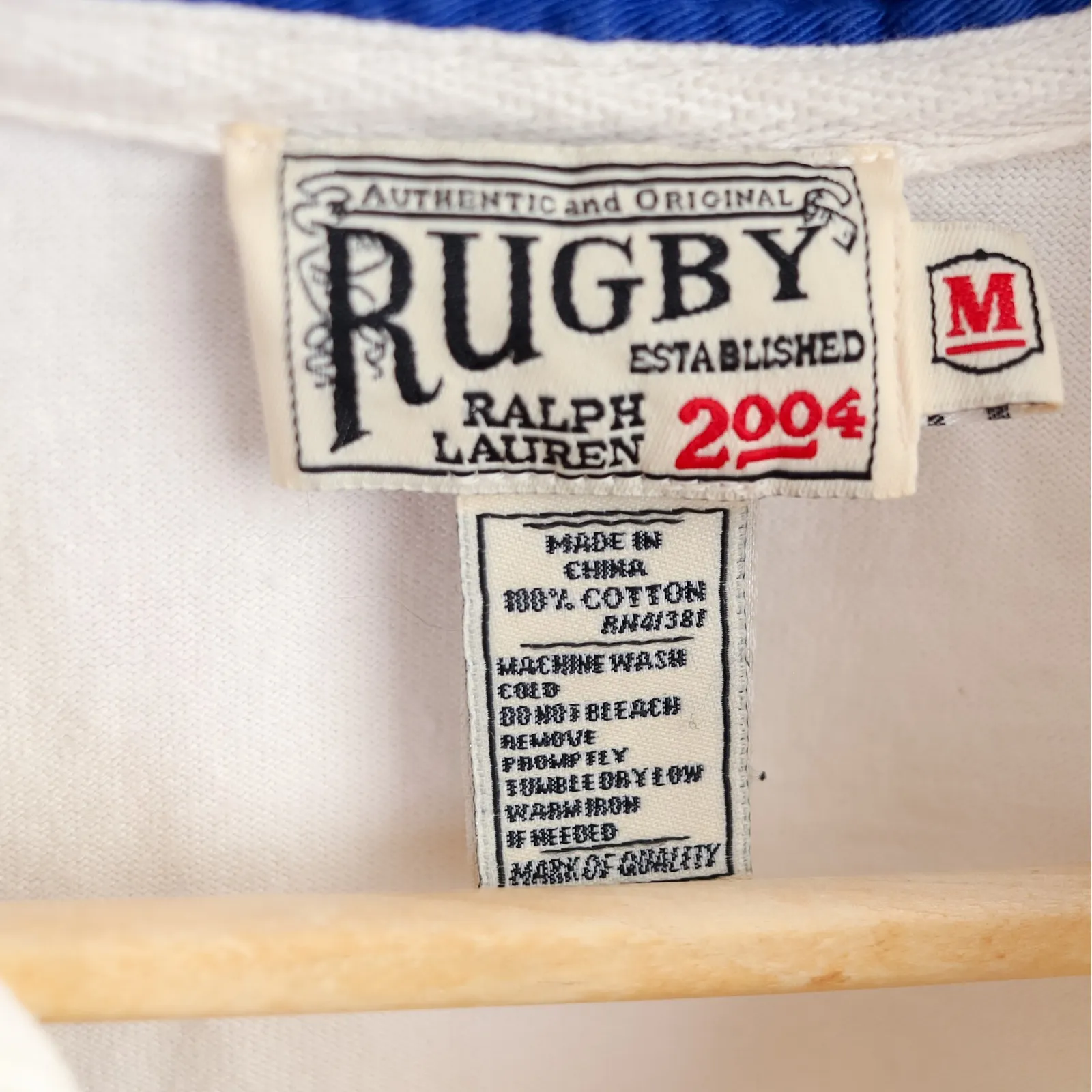 Rugby Ralph Lauren White‎ Polo Shirt Blue Collar Game To The Last 2004 Medium White - Image 4