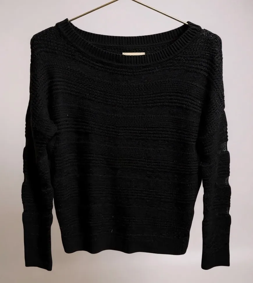 Brochu Walker Size P Open Weave Sweater Black Cashmere Wool Mohair Quiet Luxury - Image 1