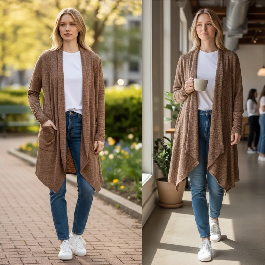 Tacera  Open Front Long Cardigan Pullover Size Medium - Image 2