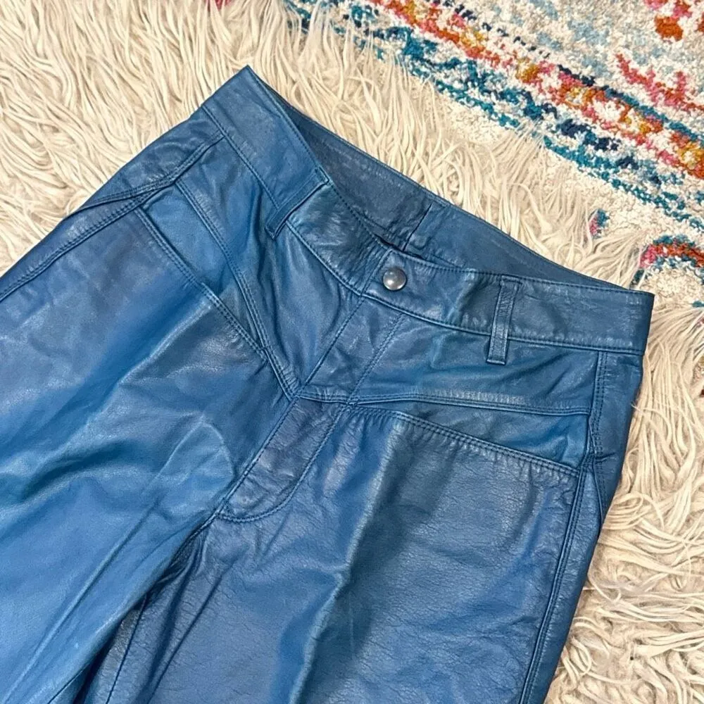 Vintage Gicoll Blue Leather Pants Blue - Image 2