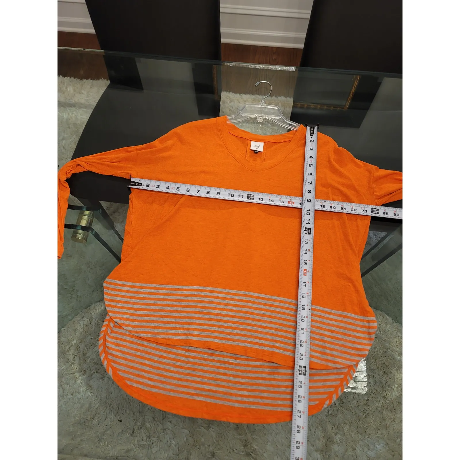 Cabi Hangout Tee Women's Size XS Orange Gray Strips V Neck Jersey Long Sleeve - Image 10