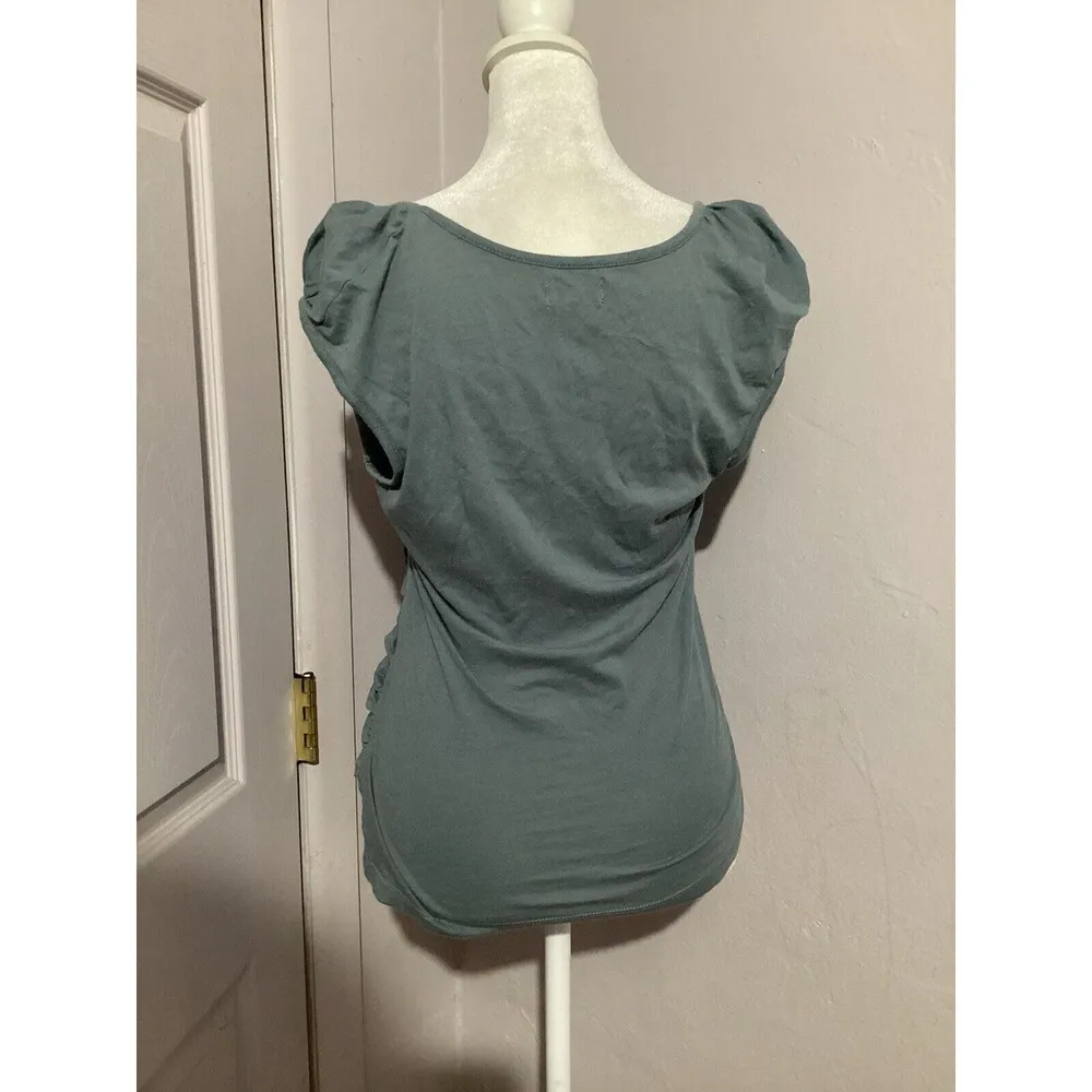 Deletta Light Blue Ruffle Sleeveless Blouse Pima Cotton S - Image 4