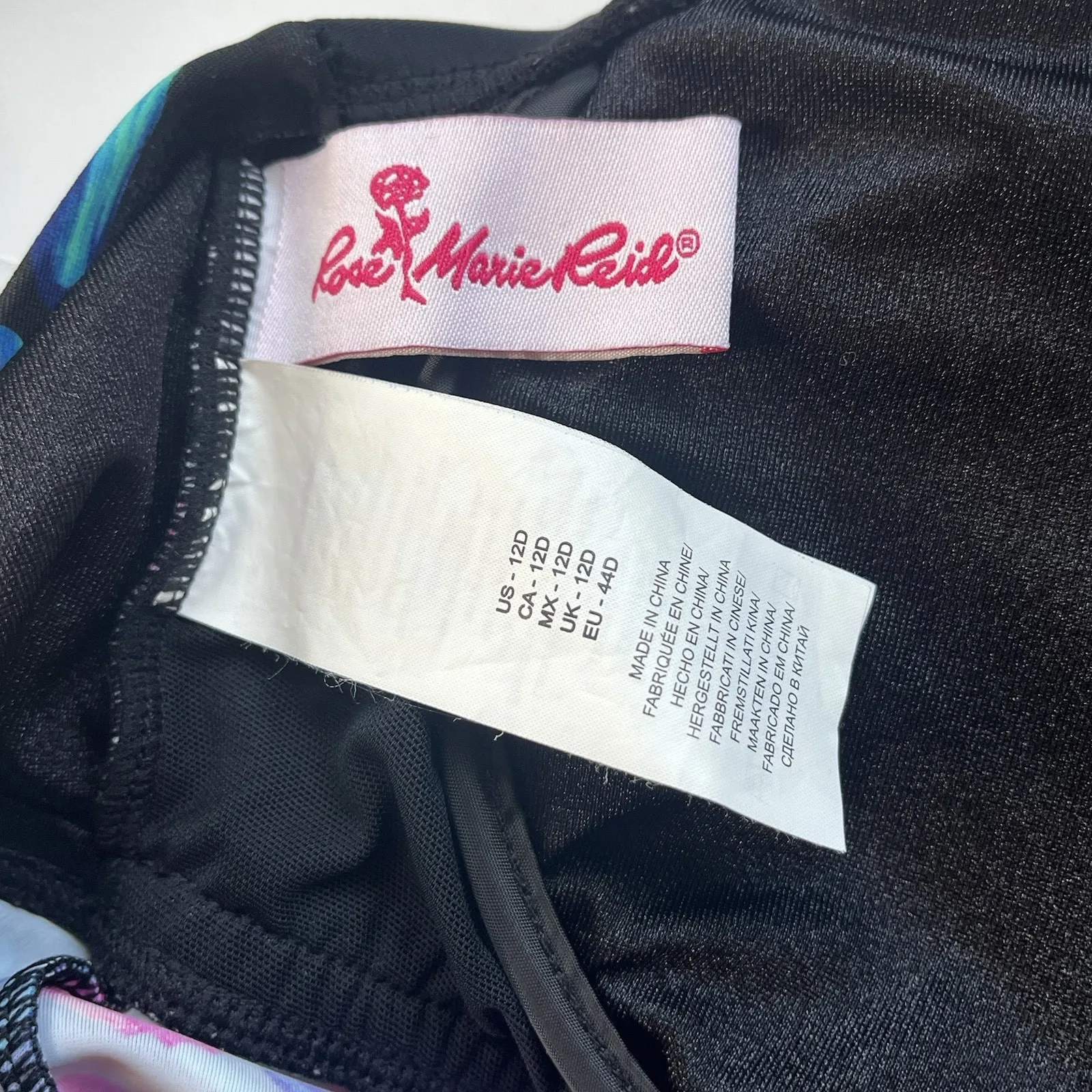 Rose Marie Reid Tankini Swimsuit Top Women L 12 D Cup Tank Black Pink Print - Image 2