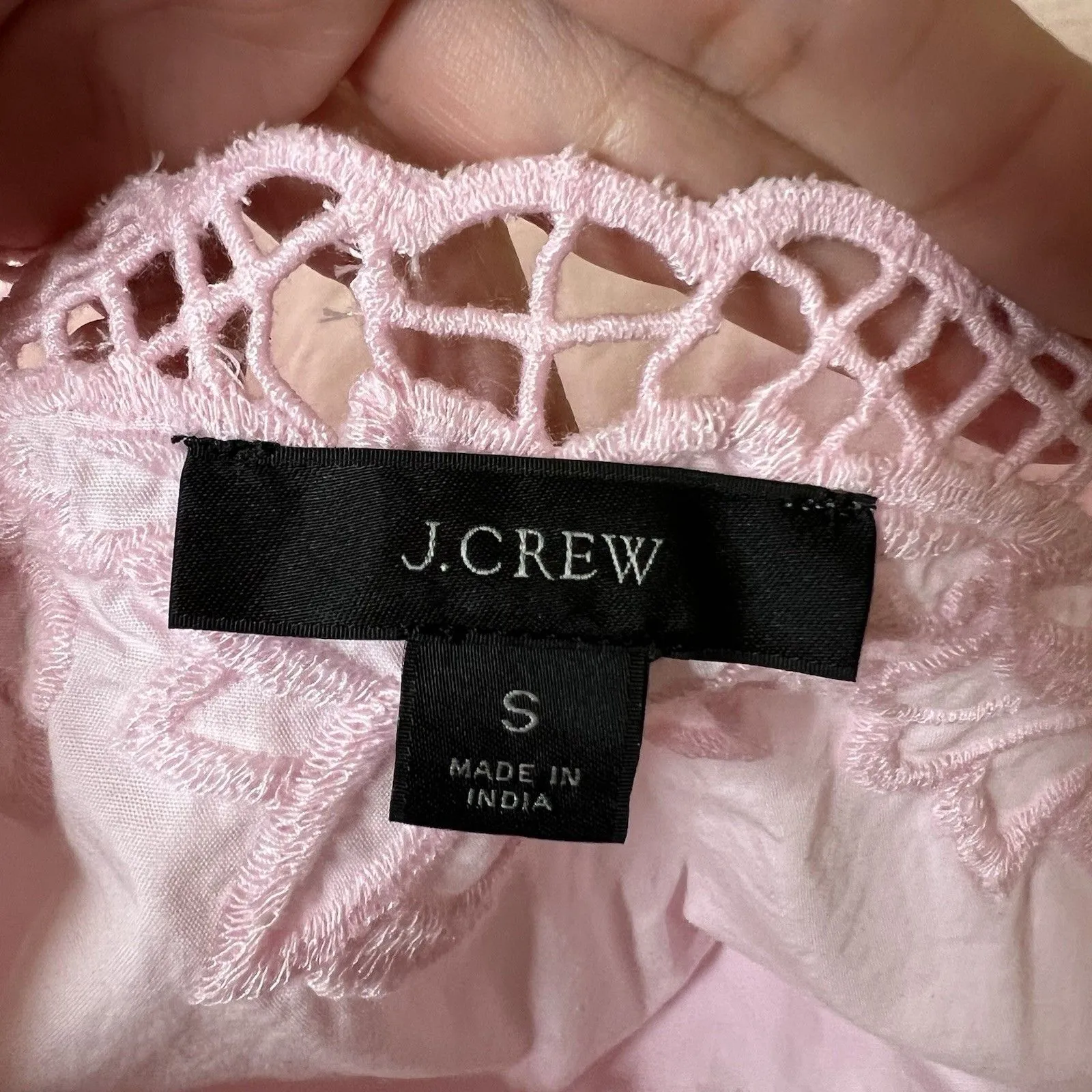 J Crew Top Womens Small Pink V Neck Eyelet Trim Cotton Long Sleeve Preppy - Image 2