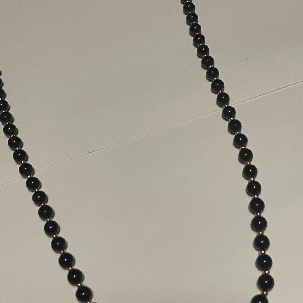 Women’s Signed Monet Beaded Necklace Gold Tone / Black Plastic Bead - Image 5