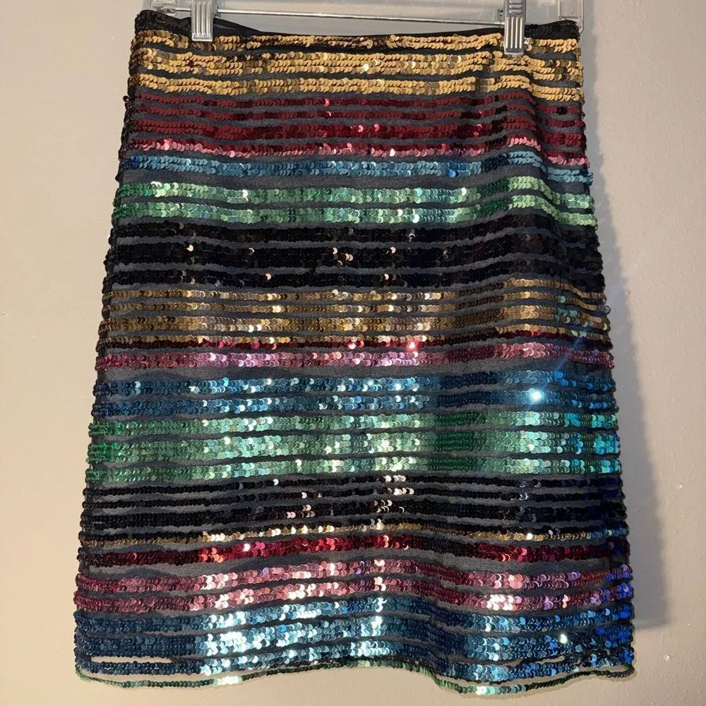 ❌Moulinette Soeurs Multicolor Sequin Striped Skirt Holidays going out size 4 - Image 1