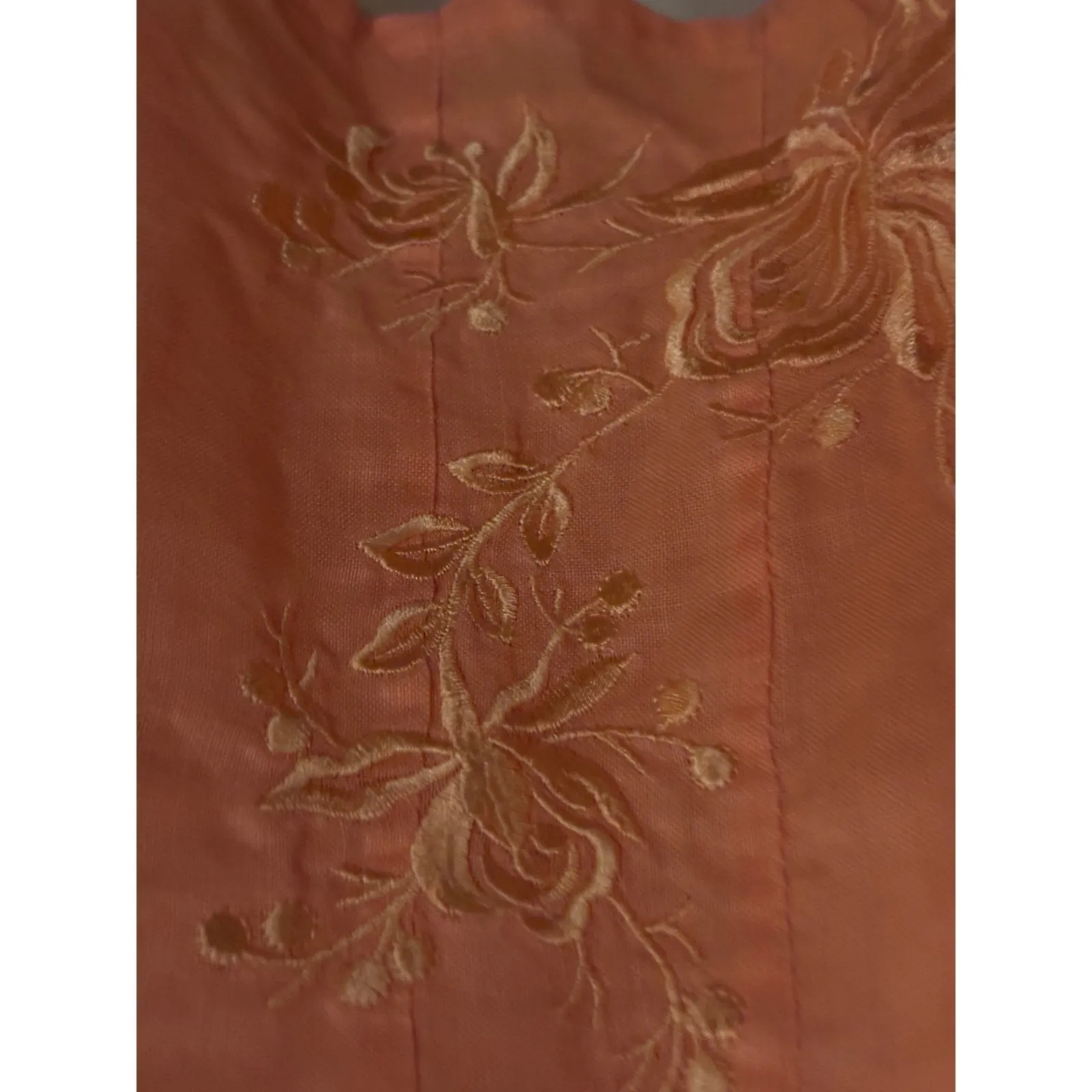 Rene Margo Womens Peach Linen Embroidered Button Shirt Small could fit medium. Orange - Image 4