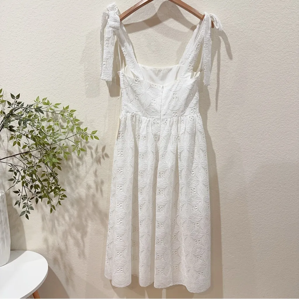 Arose Studio Amber Square Neck Bow Tie Strap Floral Embroidered Midi Dress Ivory White Size undefined - Image 7