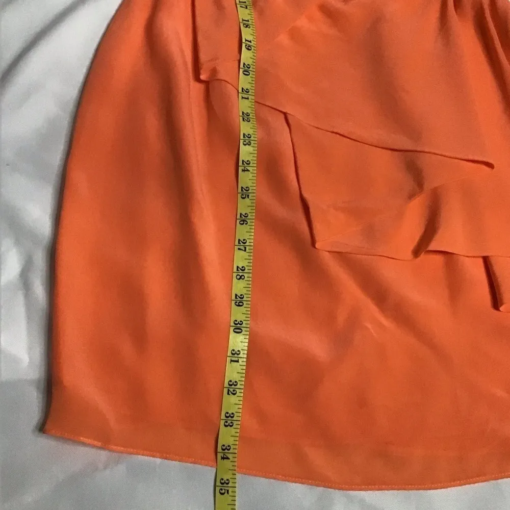 Shoshanna Womens One Shoulder Mini Shift Dress Coral Silk Pleated Size 2 Small - Image 4