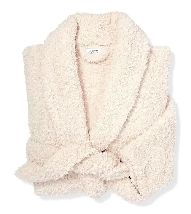 Ulta Womens Small Medium Off White Beige Short Bathrobe NEW Plush Robe S / M Tan - Image 1