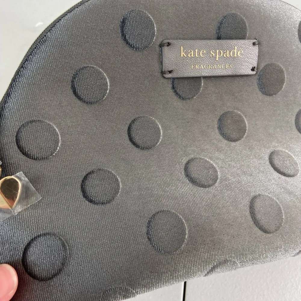 NEW Kate Spade women’s dark gray polka dotted spotted gold hardware toiletry bag - Image 2