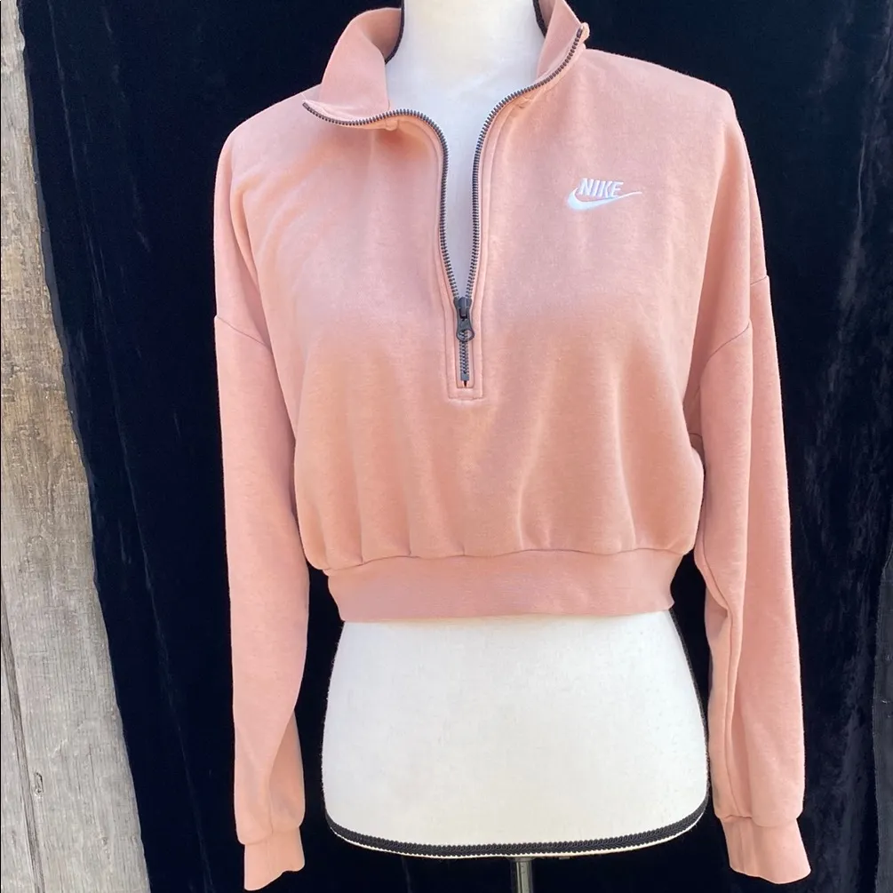 Nike Pink 1/4 Zip Cropped Long Sleeve Crop Sweater Size Small - Image 9