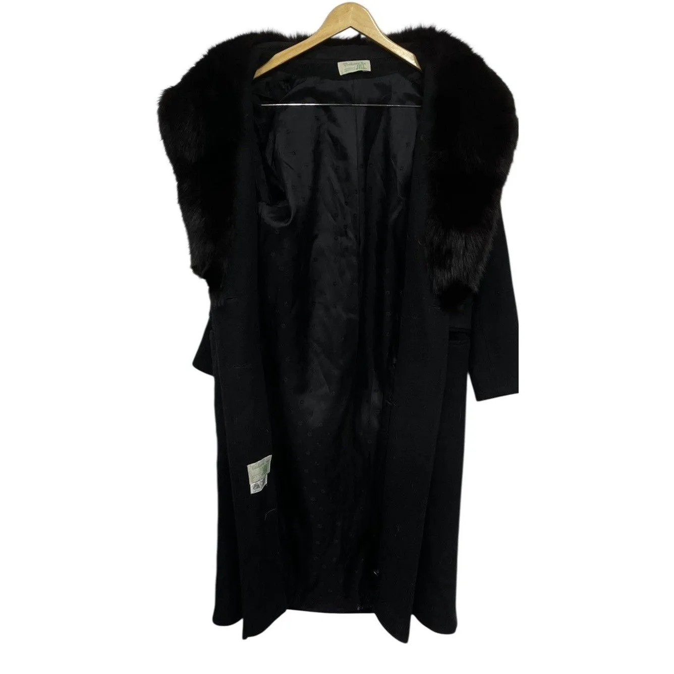 Vintage 100% Black Wool Coat Genuine Fox Fur Collar Fashions by JILL 60s Made US Size M - Image 13